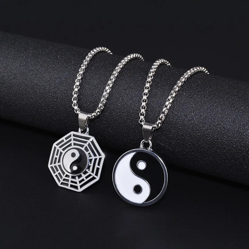 2023 New Style Tai Chi Gossip Couple Pendant  Necklace Special Stainless Steel Tai Chi Yin Yang Couple Pendant Necklace