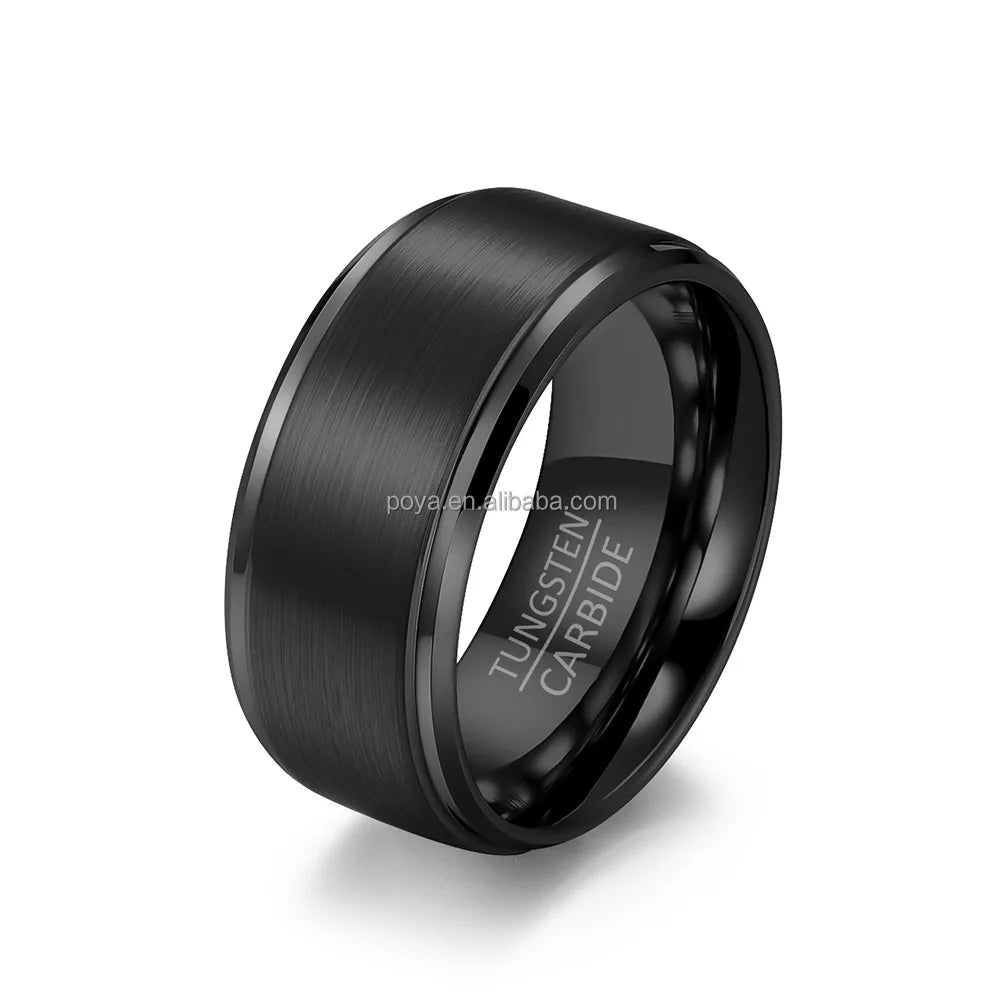 K Poya 10mm Ip Black Plated Women Men Wedding Band Tungsten Carbide Rings