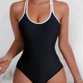 Senyun European American Custom Women's One-piece Solid Bandeau Swimsuit Cross Back Straps High Waist Neck Handmade