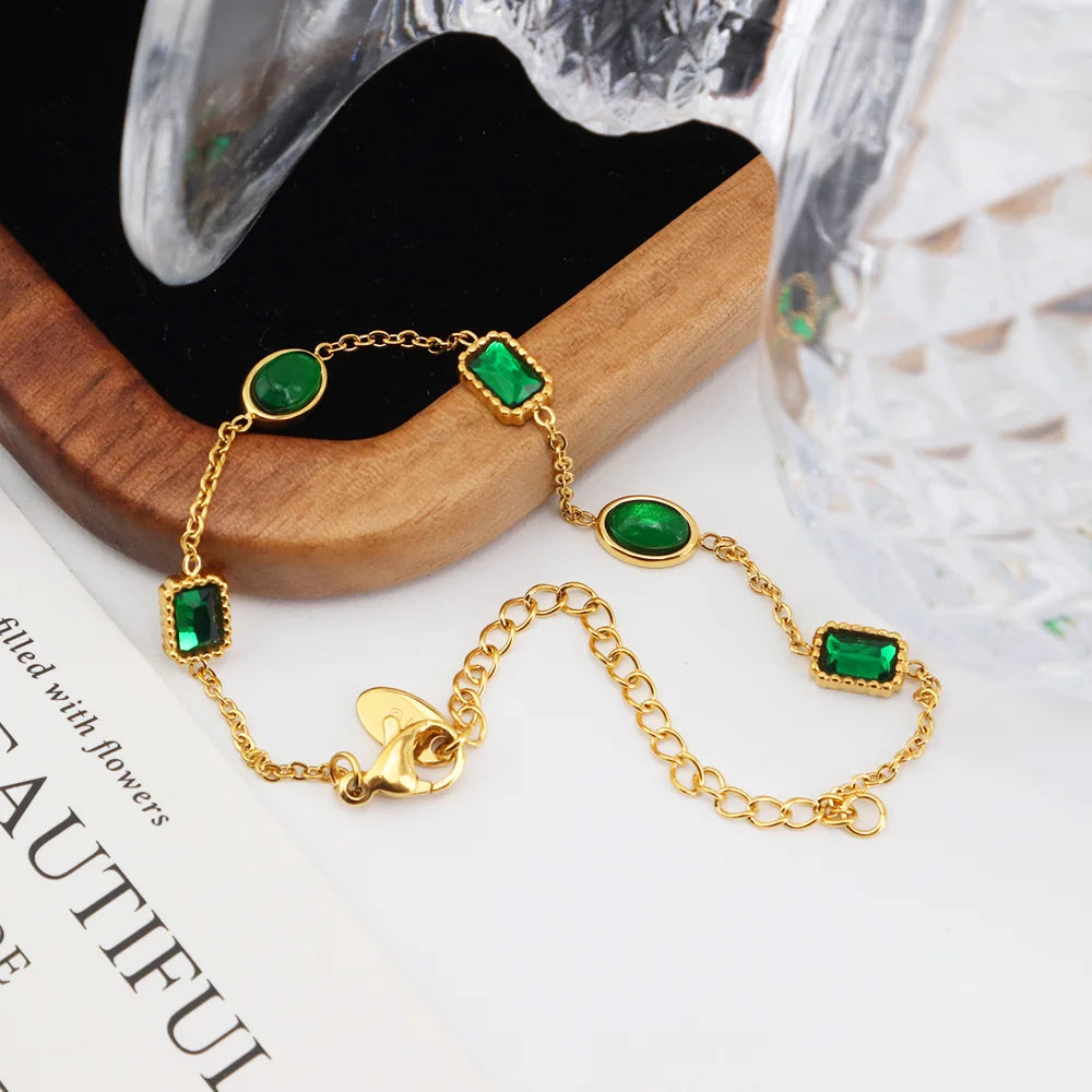 Chris April 316L Stainless Steel PVD Gold Plated Emerald Zircons Bracelet
