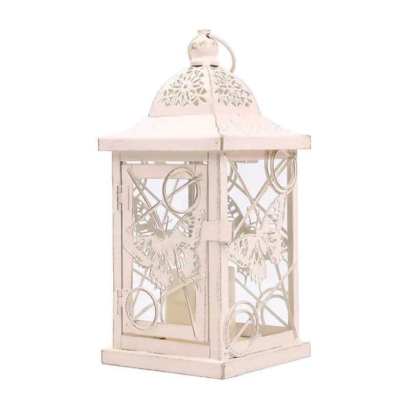 European Style Outdoor Glass Floor Metal Lantern Garden Decoration Model Candle Holder Ornaments Iron Wind Lanterns