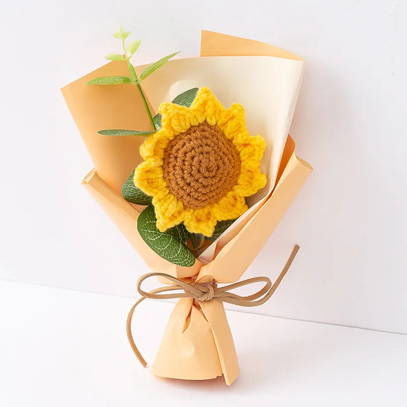 Artificial Sunflower Knitted Flowers Mother's Day Gifts Crochet Flower Bouquet