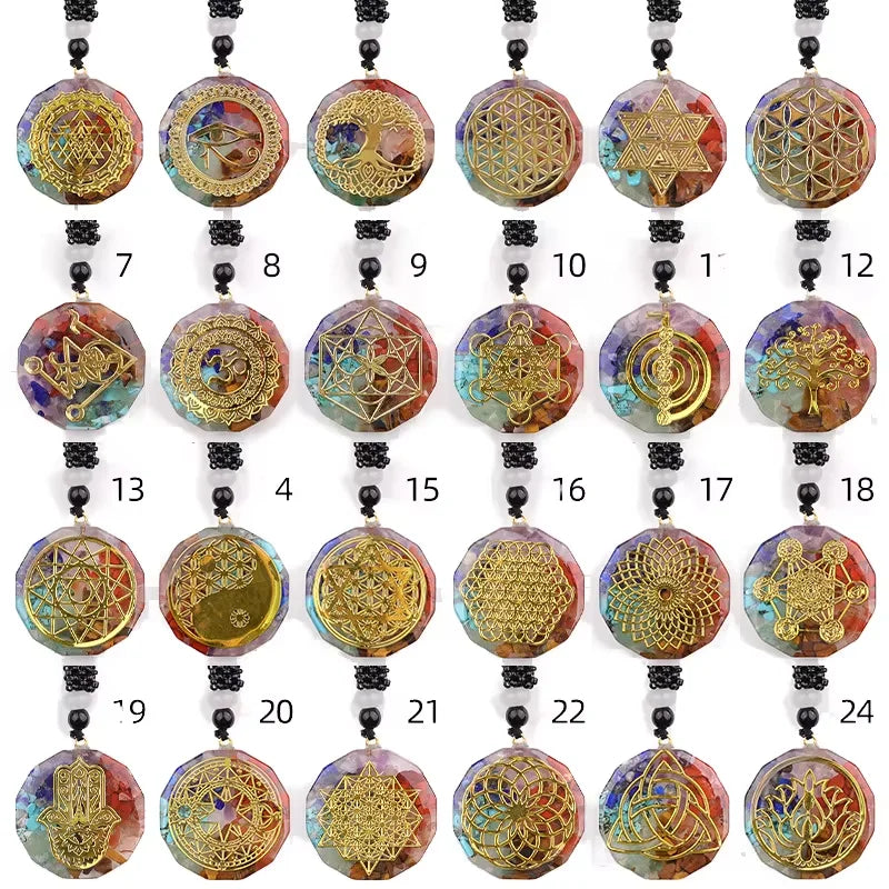 Fashional Colorful 7 Chakra Hexagram Resin Crushed Stone Pendant Necklace Fashion Crystal Jewelry Necklaces Ornament Gifts