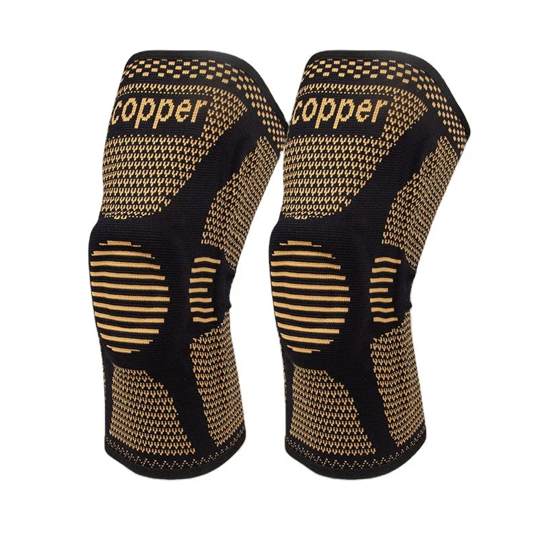 OLLAS Custom 3d Knitted Nylon Copper Sports Safety Volleyball Orthopedic Spring Silicone Knee Pads Brace Support