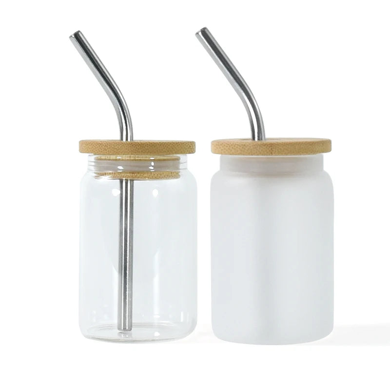 New Arrival 3oz Sublimation Clear & Frosted Glass Tumbler With Bamboo Lids and Metal Straw Custom Mugs Coffee