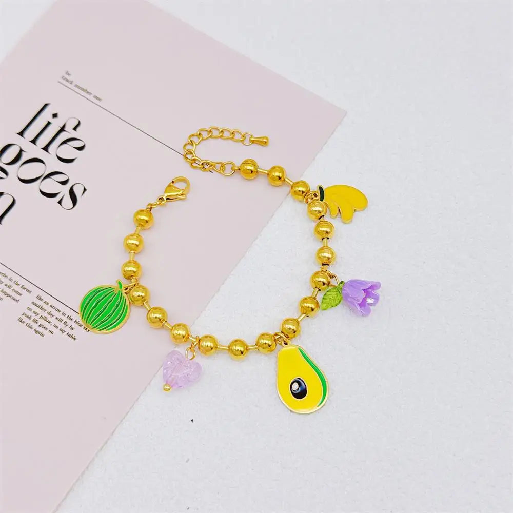 Personality Lucky Jewelry Beaded Bracelets Fruit Plant Charm Bracelet 18k Gold Plated High End Leisure Ornaments for Women