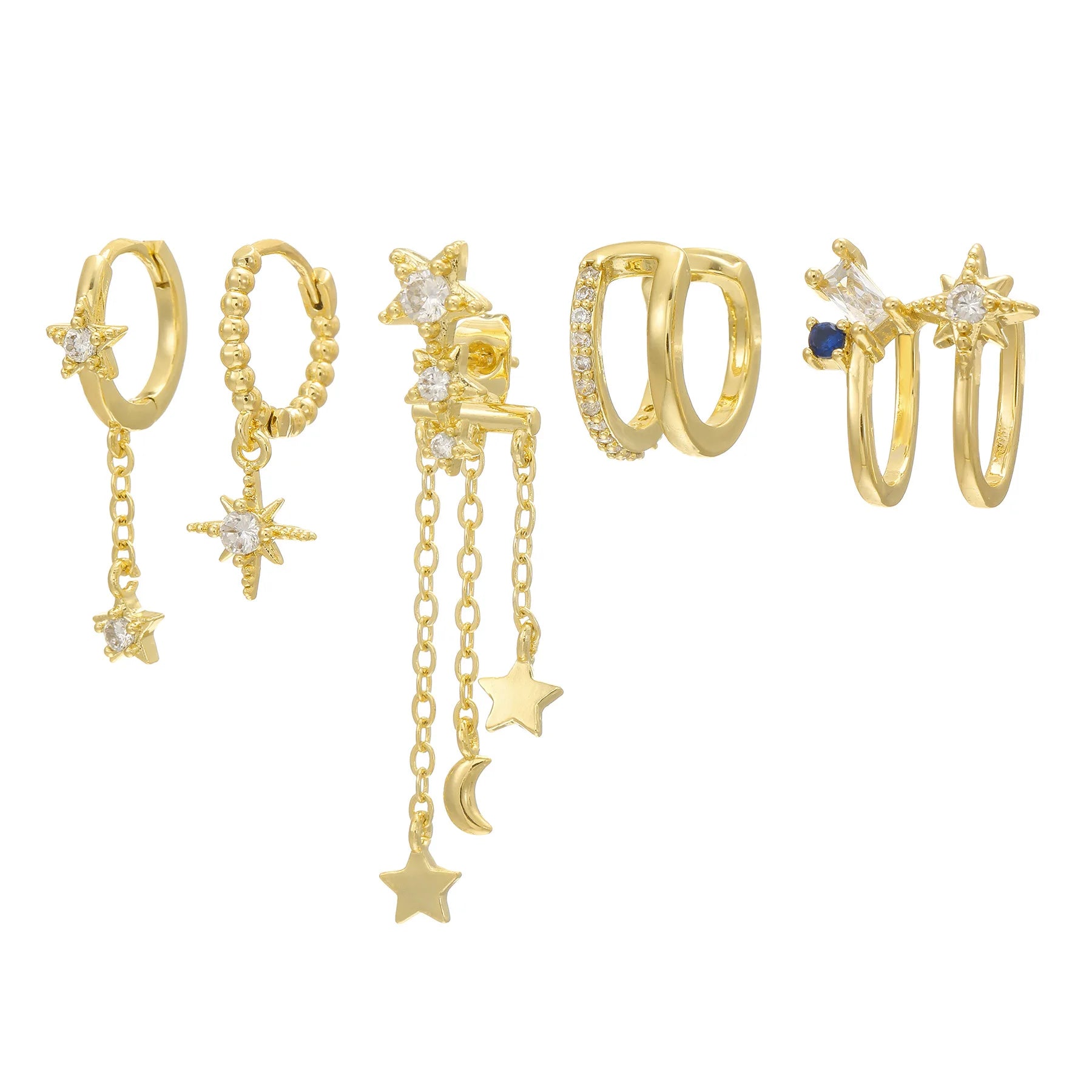 5Pcs Long Tassel Star Moon Earrings 18K Gold Plated Jewelry for Women Perfect Gift Earrings Set Chic