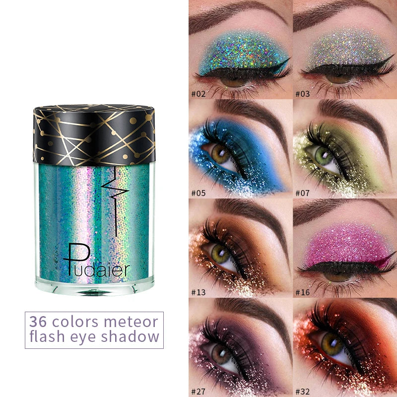 Pudaier Non-caking Long Lasting 36 Colors Glitter Eyeshadow Shimmer Powder Private Label Pigmented for Eyes Makeup