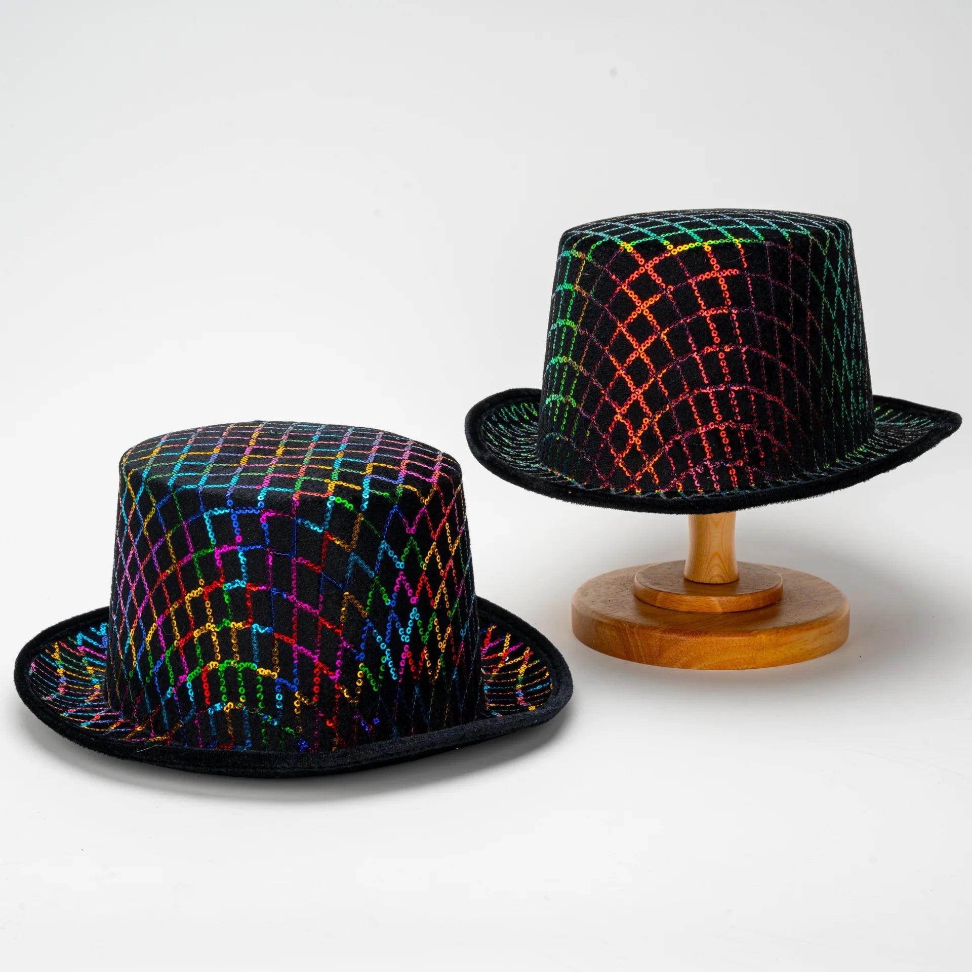 New Style American Lincoln Magician Trendy Round Bucket Top Hat with Shining Rhinestone for Festival Party Performance