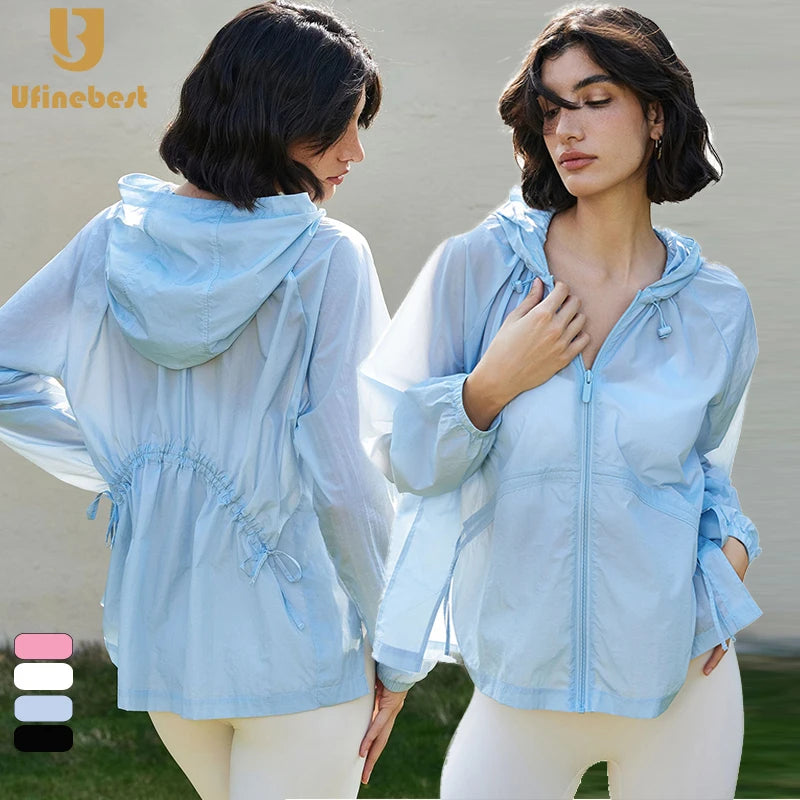 Summer Thin Female Training Jackets Zipper Hooded Yoga Coat Women Breathable Fitness Wear Senior Sense Waist Slimming Sportswear