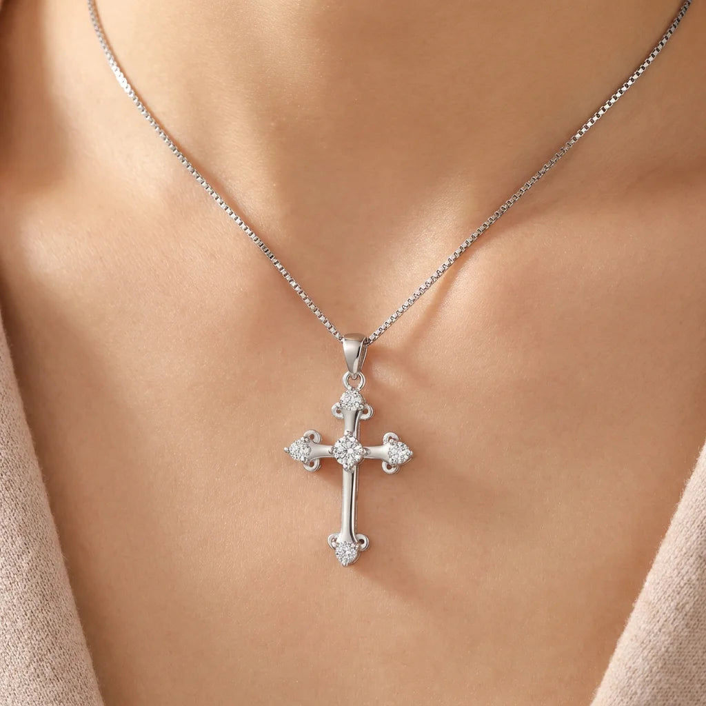 Wholesale Christian Charm Pendant Jewelry Rhodium Plated Cubic Zirconia Cross God Retro 925 Sterling Silver Fine Jewelry