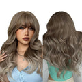 Factory inventory delivery Synthetic Long Wavy Wig Ombre Brown and Grey For ready to ship wigs