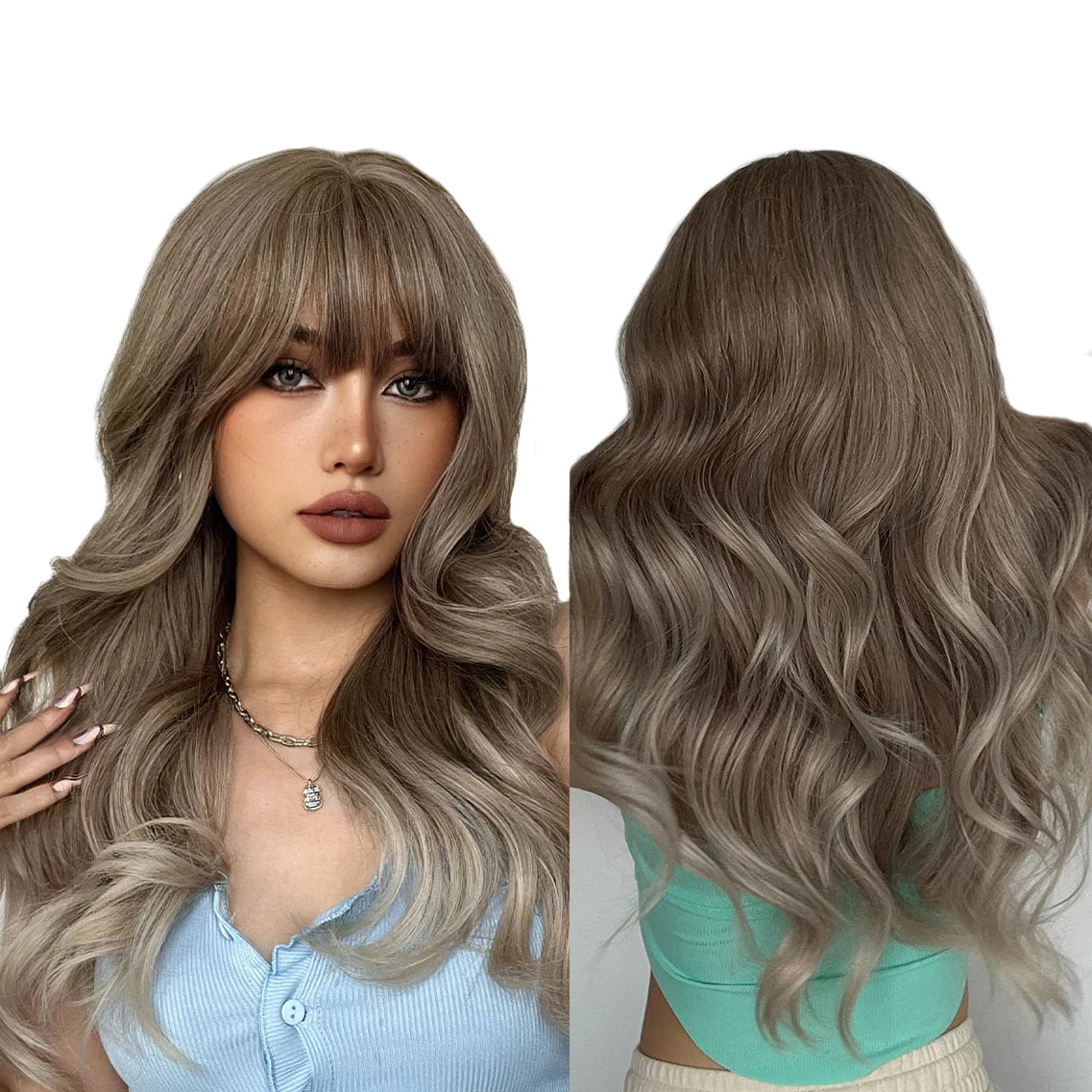 Factory inventory delivery Synthetic Long Wavy Wig Ombre Brown and Grey For ready to ship wigs