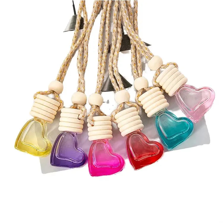 Refillable Mini 6ml Heart Shape Gradient Colorful Air Freshener Aromatherapy Car Hanging Glass Diffuser Bottle