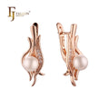 FJ Fallon Fashion Jewelry Pearl Cluster Earrings Plated in 585 Rose Gold Brass Based
