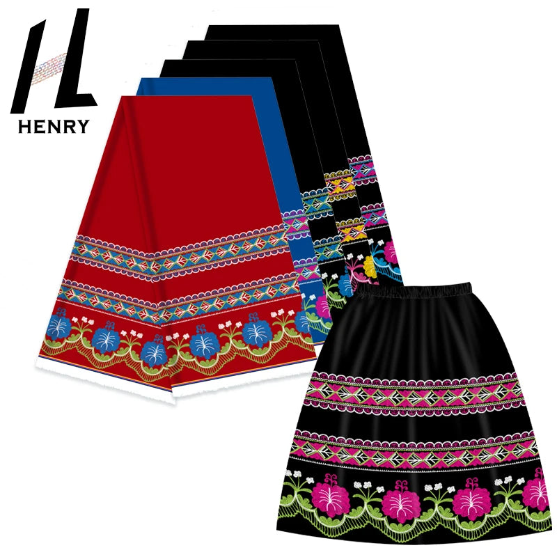 Henry Micronesia Skirt Islander Style Breathable Dress skirt Fabrics for Garment Print Fabric All Black