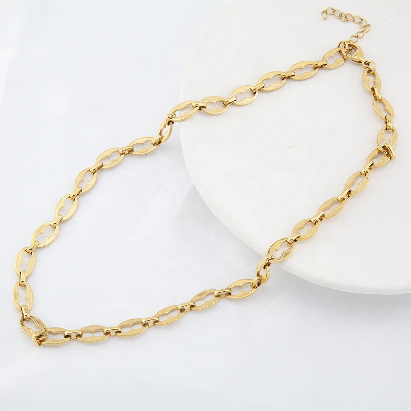 Hot Sale Fashion Geometric Figure Stainless Steel 18K Gold Plated Chain Women Sublimation Necklace