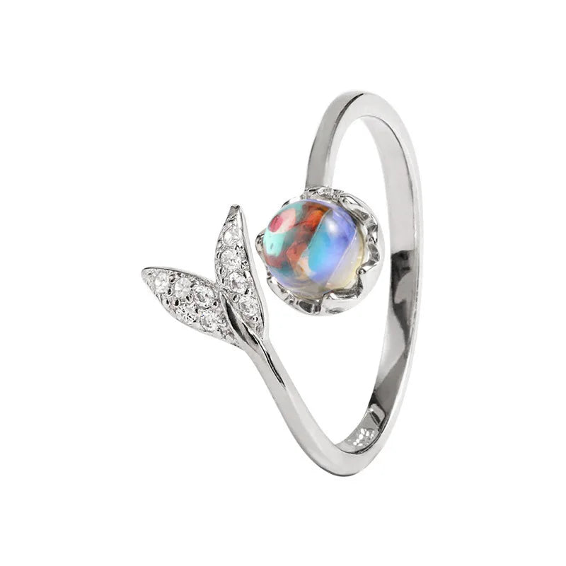 Fenyi Wholesale Alloy Jewelry Fashion Simple Korean Style Temperament All-match Mermaid Foam Glass Open Ring Women