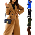 2025 Vintage Women's Mid-Long Wool Pea Coat Elegant Double Breasted Notch Lapel Solid Colors Knee Length Basic Design for Winter