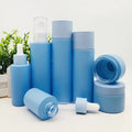 Luxury Eco Friendly Skincare Packaging Set Cosmetic Frosted Blue Flat Shoulder Glass Essential Oil Dropper Pump Bottle