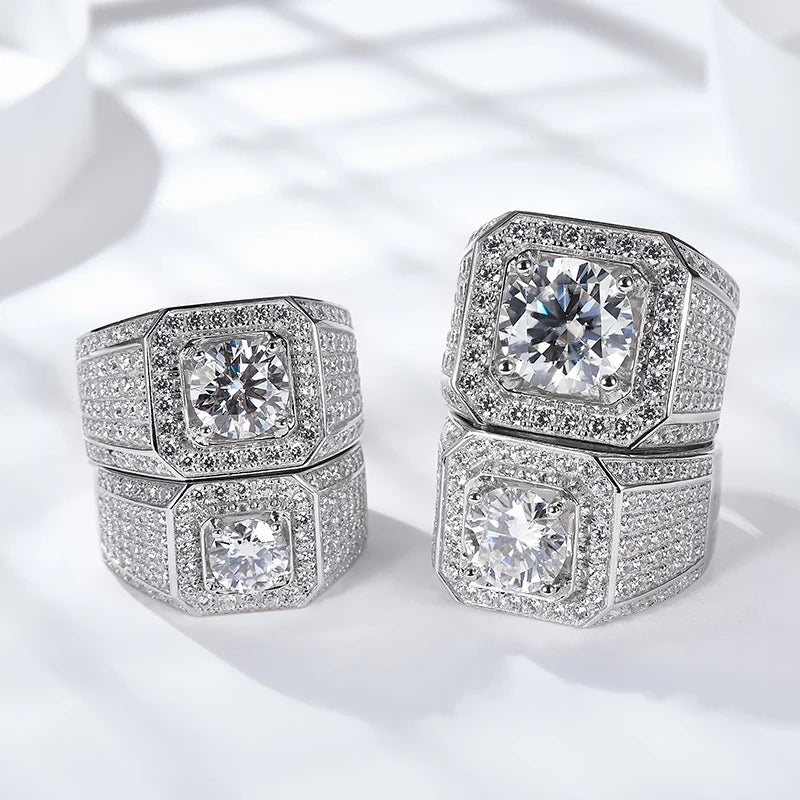 Hot Sale Moissanite Silver Ring Huge Stocks Engagement Rings 1-5CT Moissanite  Center Stone Engagement Men Ring.