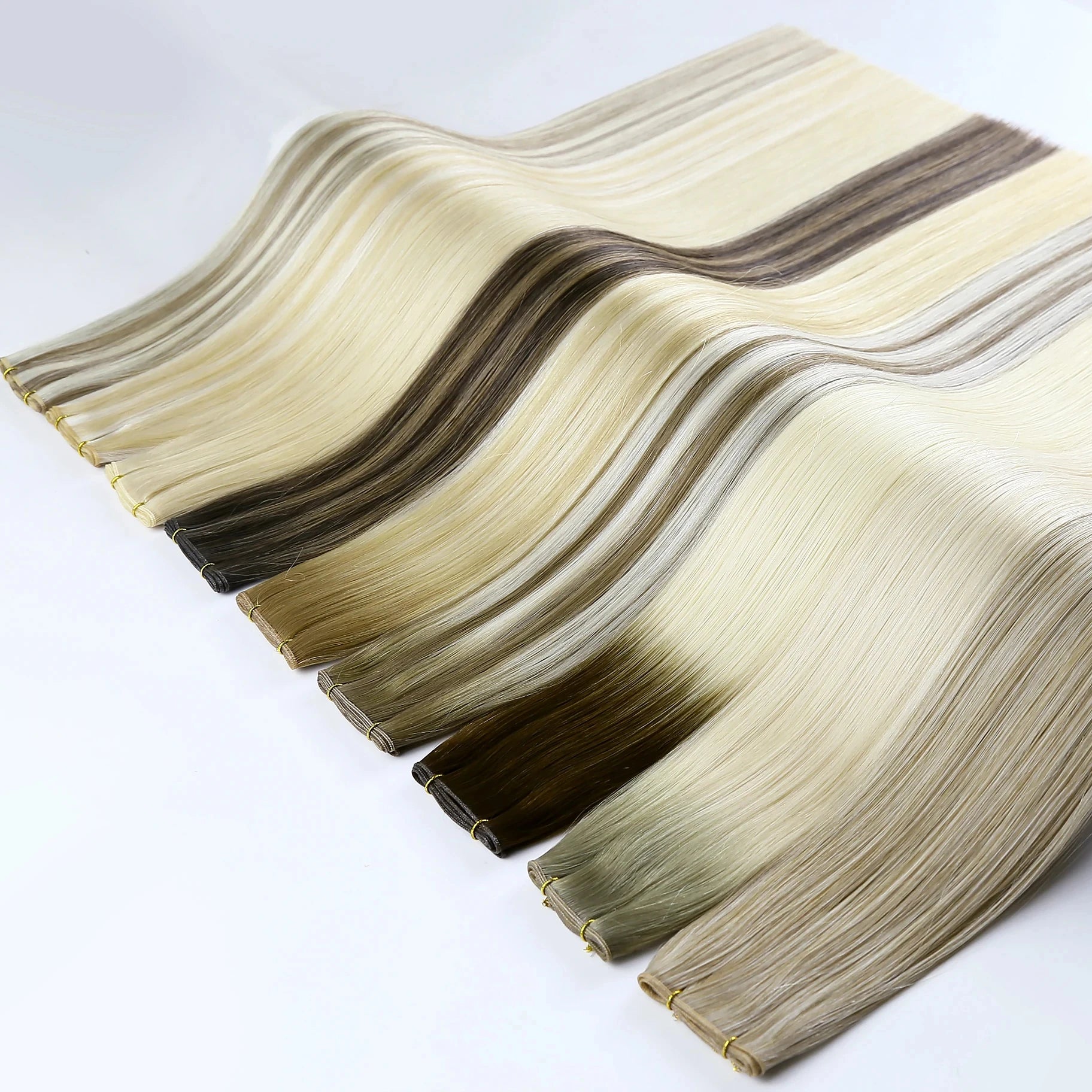 Thin Weft Human Hair Bundles Extensions Balayage Highlight Ombre Color in the Stock Virgin Genius Weft Hair Extensions