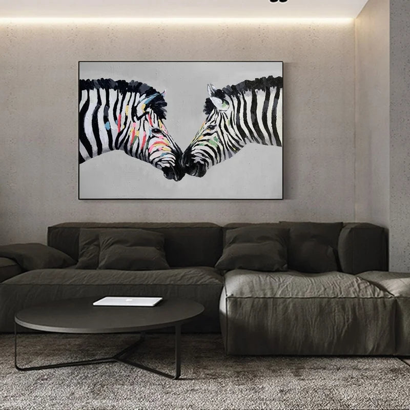 JZ Arts Handmade Horse Abstract Oil Painting Colorful Modern Animal Canvas Wall Art Home Decor