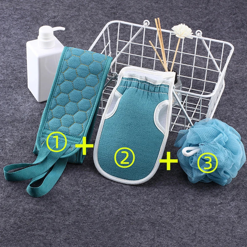 Wholesale Economical 3 Pieces Suit Bath Ball Loofah Pad Thick Scrub Mud Decontamination Bath Combination Shower Set