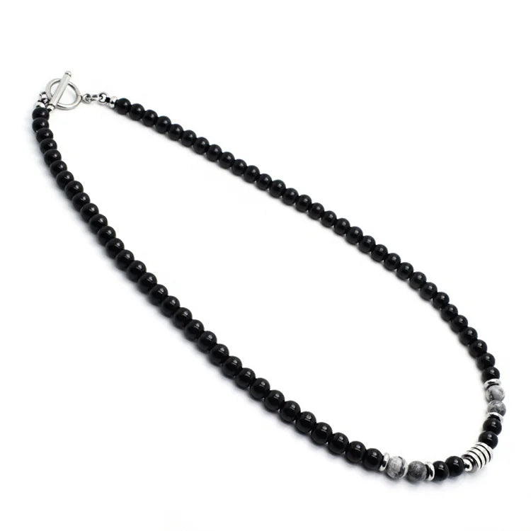 Fashion Fine Personalized Hip Hop Jewelry Stainless Steel Punk Rock Black Beaded Chain Necklaces for Men