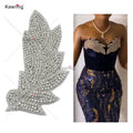 African Hot Fix Designer Patches Black Silver Iron on Transfer Feather Embellishment Leaf Rhinestone Applique for Dress