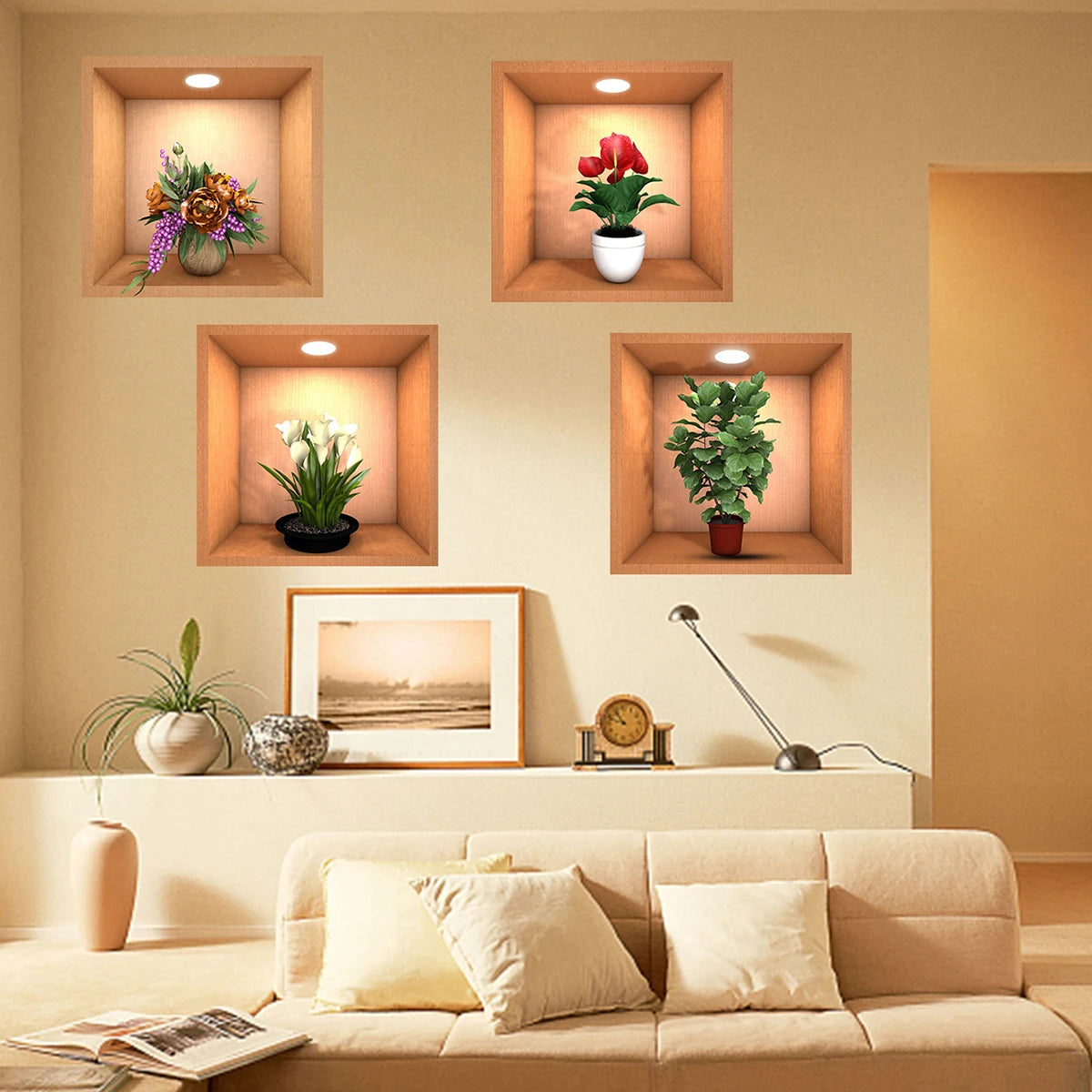 New Design Living Room Home Decor Adhesive 3d Vase Plant Wall Sticker