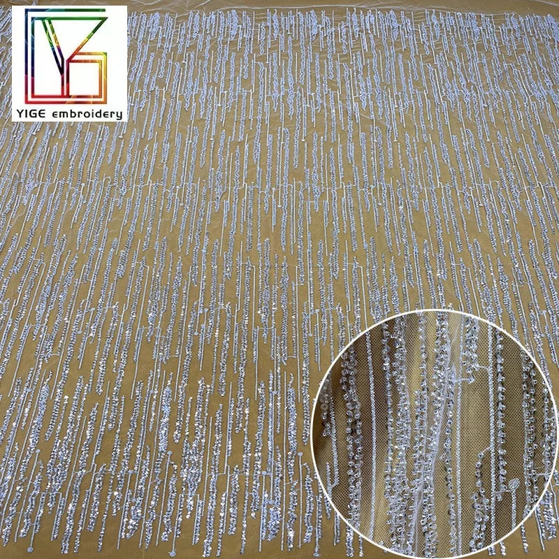 French Wedding Fabric Luxury Bridal Tulle Mesh Embroidery Laces New Design African Beads Sequins Heavy Beaded Lace Fabric