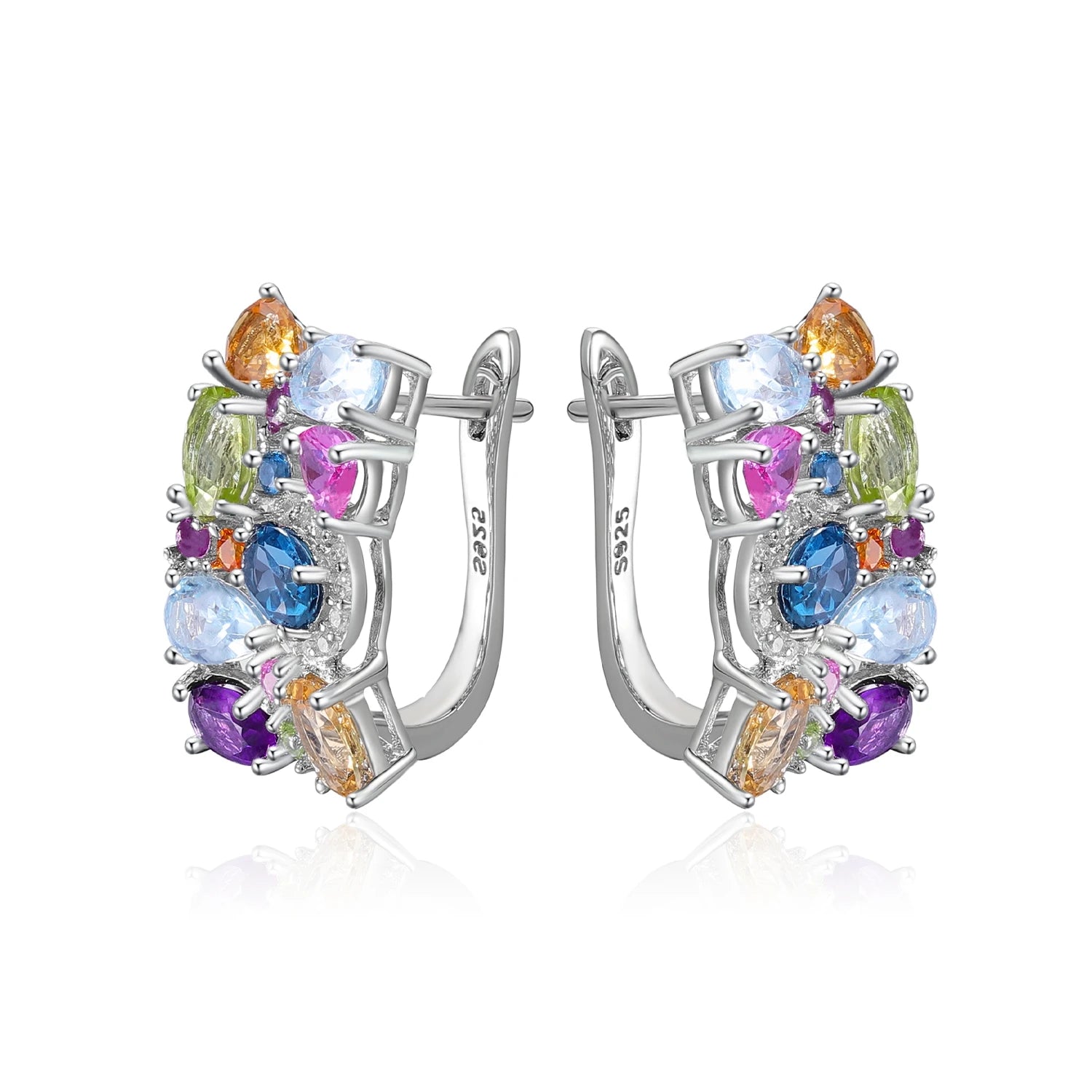 A4014 Abiding Fine Jewelry Custom Flower Cluster 925 Sterling Silver Colorful Natural Gemstone Charm Earrings