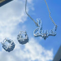 QIUHAN Customized Name Mini Hoop Earrings Necklace Jewelry Set Gift for Girls Birthday