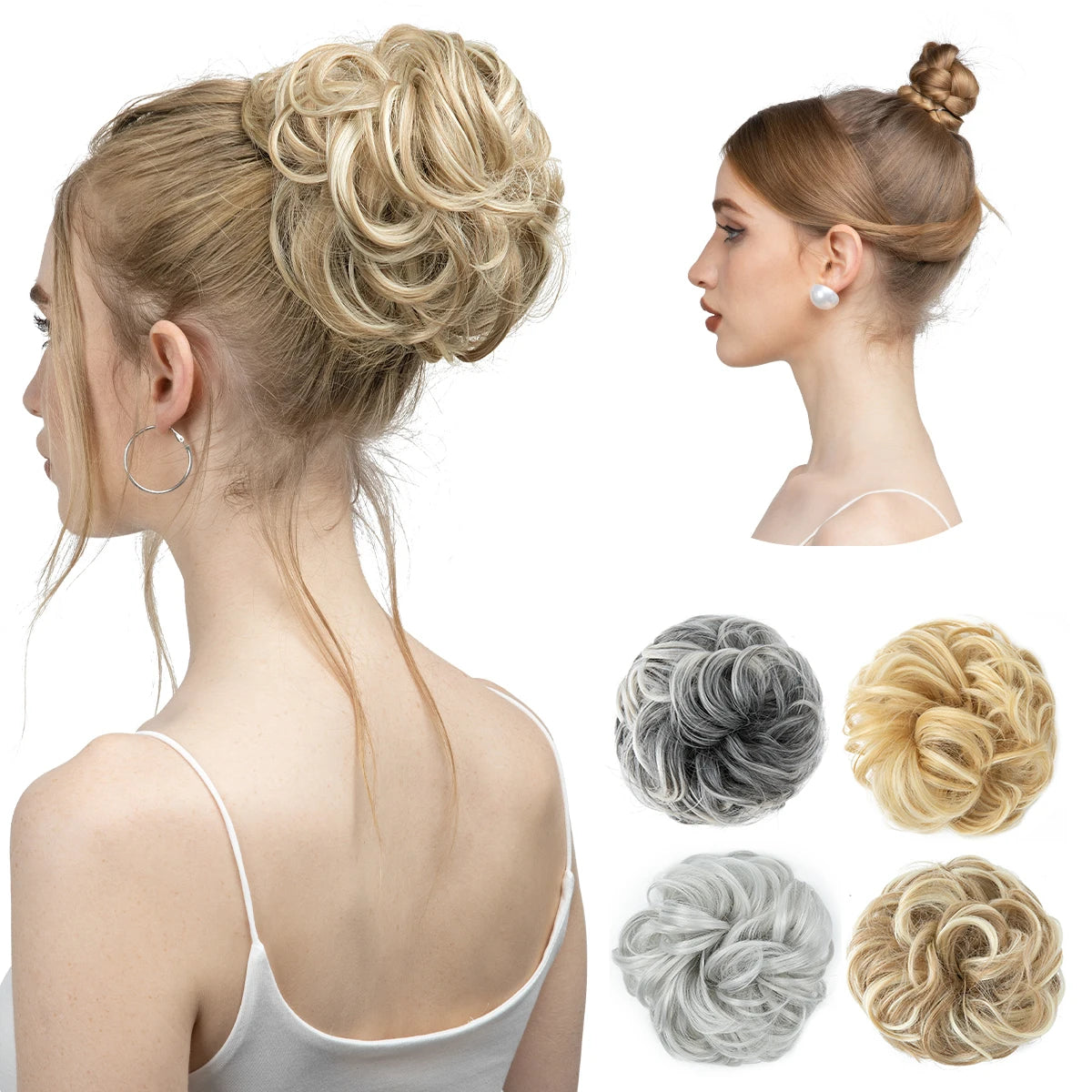 SARLA Wholesale Women's Synthetic Curly Wigs Easy Messy Bun Extensions with Scrunchie Elastic Rubber Band Fabric Chignon Hair