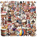 50Pcs Transparent Retro Circus Stickers for Book Laptop Decor PET Material Cartoon Clown Sticker