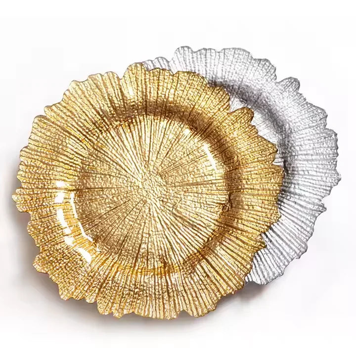 Gold Glass Charger Plates for Wedding  Beaded Wedding Glass Plate for Dinner  Glass Charger Plates