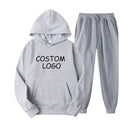 Winter Two-Piece Set Custom Logo Jogger Gym Crop Top & Oversize Hoodie Sweatshirt 100% Cotton Trousers Pants Set