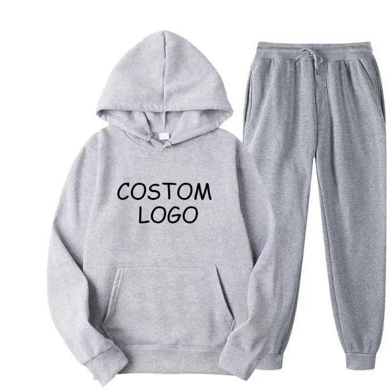 Winter Two-Piece Set Custom Logo Jogger Gym Crop Top & Oversize Hoodie Sweatshirt 100% Cotton Trousers Pants Set