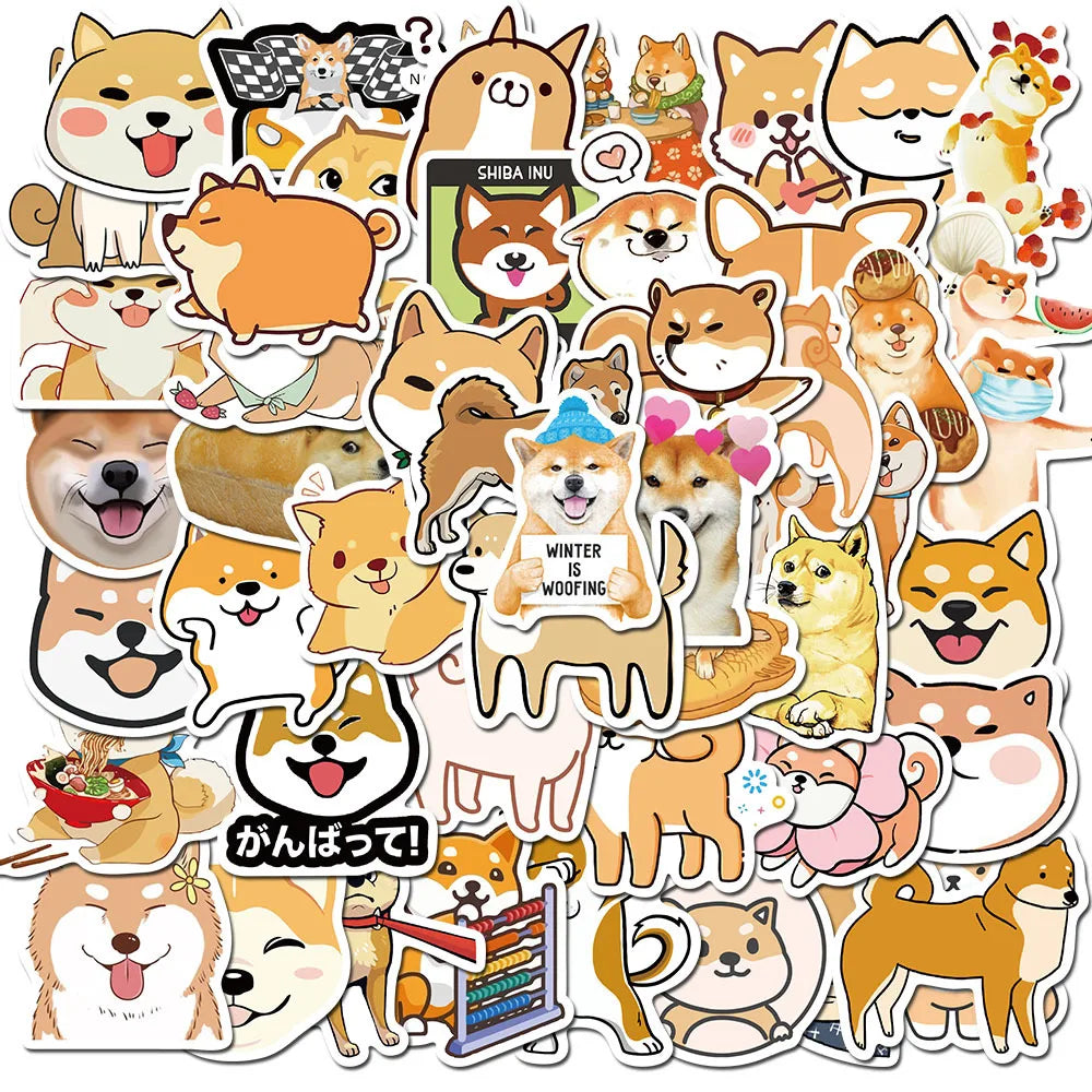 50Pcs Shiba Inu Cute Cartoon Pet Decorative Stickers for Notebook Car Wall Laptop Waterproof Dog Label