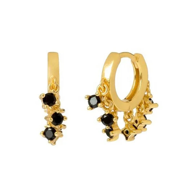 LOZRUNVE 925 Sterling Silver Black Colored CZ Fashion Dangle Charm Statement Huggie Hoop Earring
