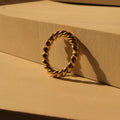 Chris April 316L Stainless Steel PVD Gold Plated Minimalist Coarse Twist and Exaggerated Personality Fashionable Ring
