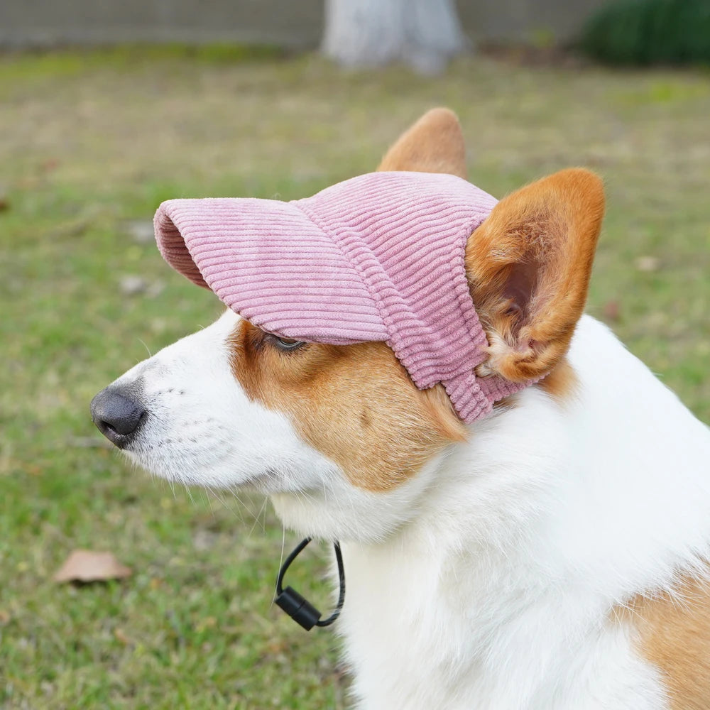 Factory Supply Pet Baseball Hat Outdoor Summer Sports Hat Shading Cap Ear Holes Adjustable Corduroy Caps Cute Pattern Sunhat