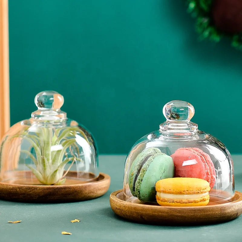 Mini Dessert Plate Dessert Cup Mousse Tray Cake Platter Wooden Covered Glass Cover Platter Dessert Mini Plate