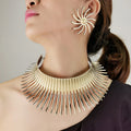 Trend Punk Bending Metal Choker Necklace African Exaggerated Daisy Sunflower Stud Earrings Indian Gold Plated Jewelry Sets