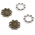 50pcs/Pack 12mm Inner Size Antique Bronze and Silver Plated Flower Style Cabochon Base Cameo Setting Charms Pendant