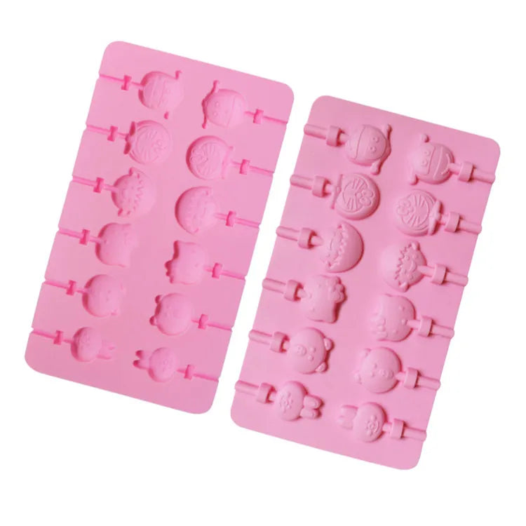 Wholesale Hot Sale OEM Wholesale Food Grade 12 Cavity  DIY Cartoon Lollipop Chocolate Mould Silicone Baking Molds Kids
