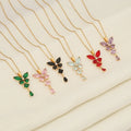Fashion Colorful Cubic Zircon Gold Tassel Stainless Steel Crystal Pendant Butterfly Necklace for Women Jewelry