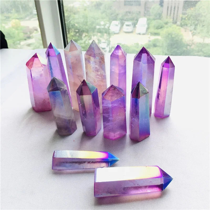 Wholesale Polished Natural Quartz Crystal Tower Aura Purple clear Quartz Crystal Point for Healing
