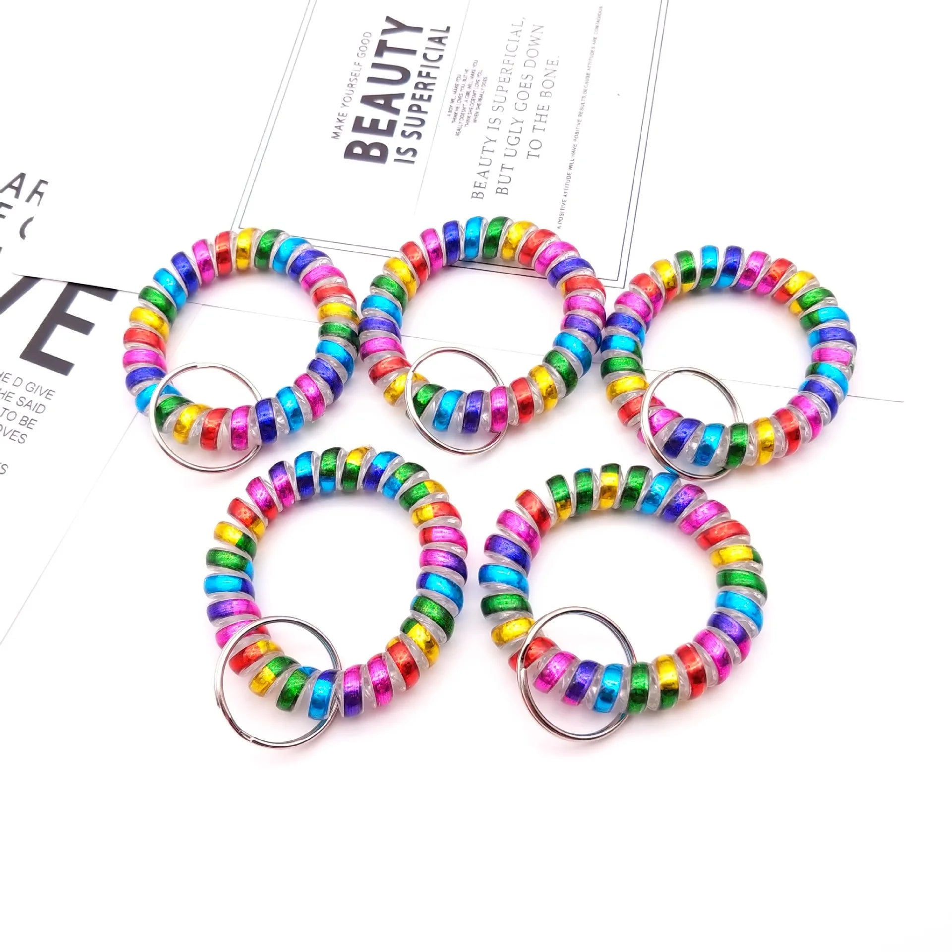 Stretchable Wristband Wristlet Key Chains Wrist Spiral Keychain Spring Flexible Spiral Wrist Coil Band Bracelet Holder Key Rings